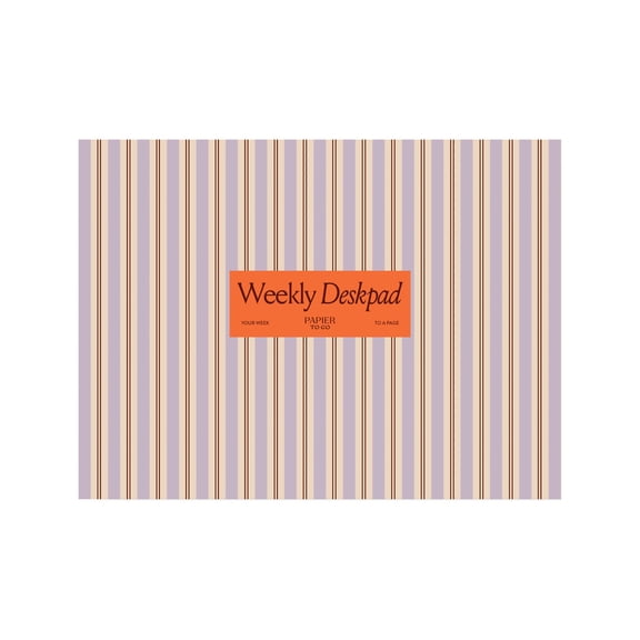Papier To Go, Tear Away Pages Weekly Desk Pad Planner, Softcover, 9.5"" x 7.1"" inches, Stripe Print - Stripes, Lilac Orange