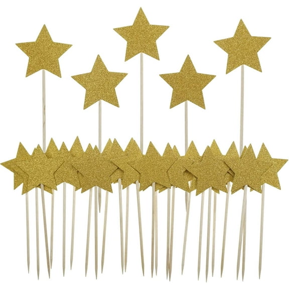 12pcs Gold Star Cake Cupcake Decorations Toppers Picks Supplies, Appetizer Picks