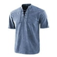 thumbnail image 1 of LUXUR Chemises pour Hommes Col Montant T-Shirt Manches Courtes Hauts Blouse Rétro Lacée Tee Bleu 3TG, 1 of 2