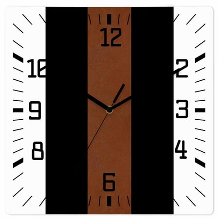 Brown Black White Wooden Wall Clock Silent Non Ticking, Contemporary Boho Modern Art Square Wall Clocks Battery Operated, Decor Clock for Home Office, Living Room, Kitchen, 12 Inch