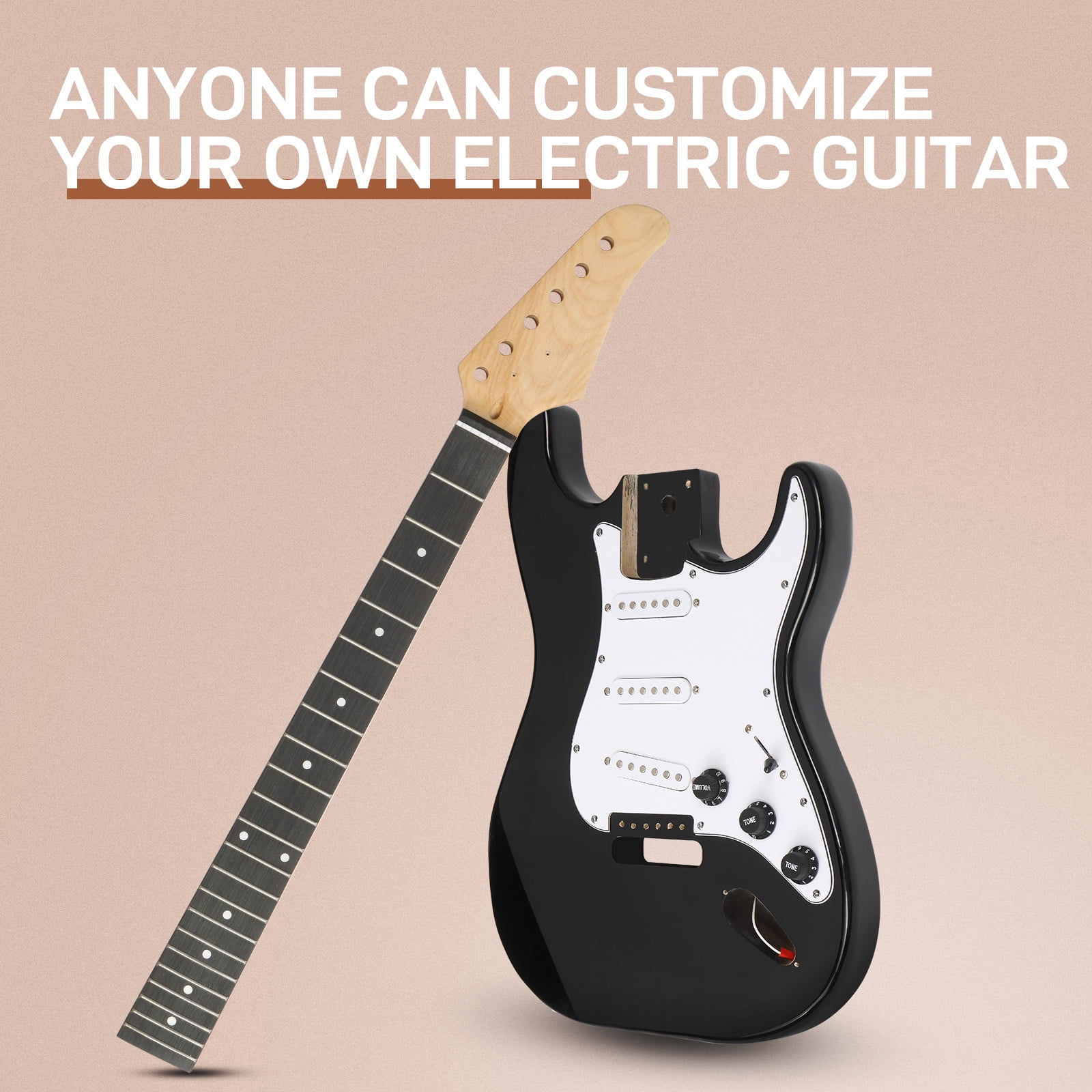 Ktaxon DIY Electric Guitar Kit, 6 String ST Style Electric Guitar Kits with Mahogany Body, Maple Neck and Accessories Black