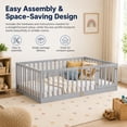 thumbnail image 5 of Miniyam Wooden Twin Size Floor Bed for Kids with Door, High Safety Fence, Gray, 5 of 7