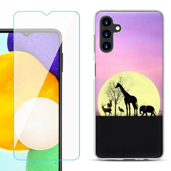 Slim-Fit TPU Fashion Phone Case for Samsung Galaxy A13 5G, with Tempered Glass Screen Protector, by OneToughShield ® - Moonlight Safari