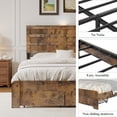 thumbnail image 3 of Mintazer Farmhouse Full Bed Frame with 2 Storage Drawers, Wooden Platform Bed with LED Headboard & Charging Station, No Box Spring Needed, Brown, 3 of 9