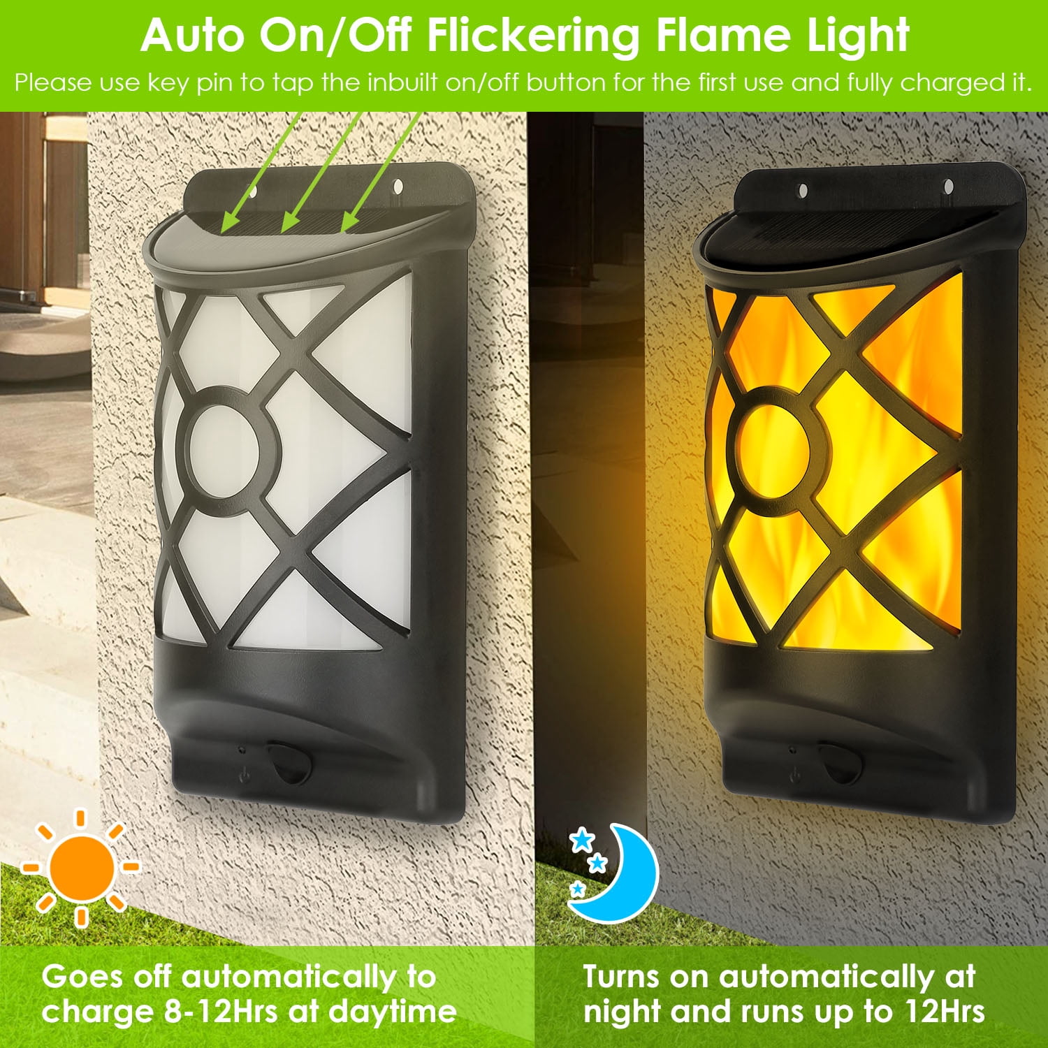Flickering Solar Wall Lights 96 LEDs Outdoor