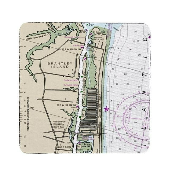 Betsy Drake CT11534OL 4 x 4 in. Ocean Isle, NC Nautical Map Coaster - Set of 4