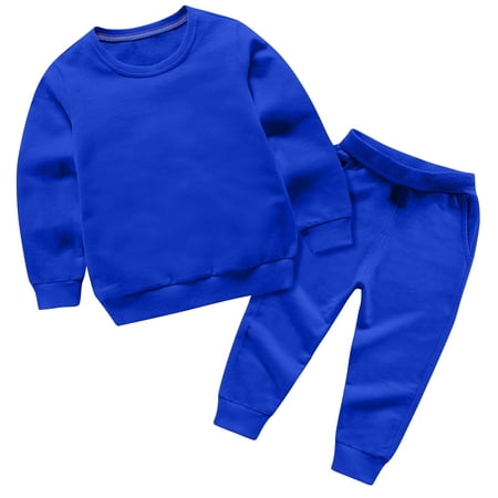 Kids Fall Clothing Set Boys Girls 2 Piece Tracksuit Long Sleeve Crewneck Sweatshirt and Joggers Pants Sweatsuits (7 Years Blue)