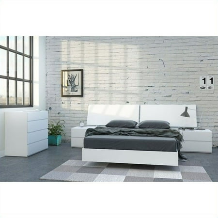 - Nexera District 5 Piece Full Bedroom Set in White Lacquer and Melamine