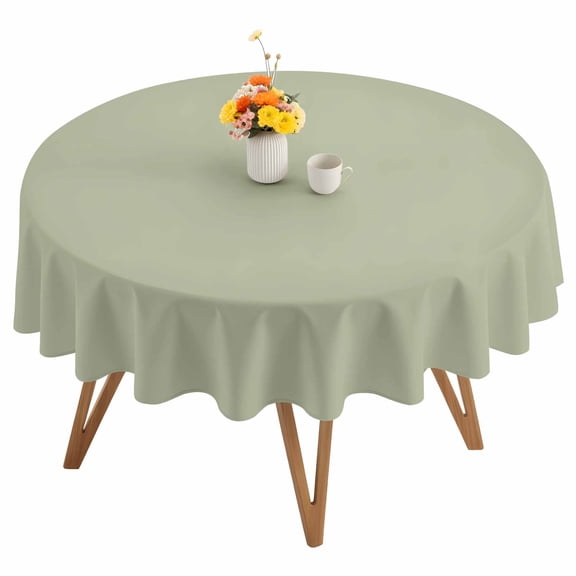 Sage Green Round Tablecloth 54 inches Solid Color Waterproof Oil-Proof Table Cloth Round Table Cover for Holiday Party Picnic Dinner Decor Indoor and Outdoor Use