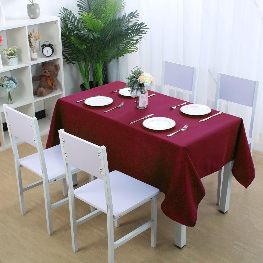 Unique Bargains Rectangle Tablecloth Washable Polyester Table Protector Burgundy 63" x 55"