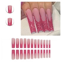 RAGUPEL 24Pcs Glue on Nails for Women,Pink Sequins Square Press on Nails,Instagram Style Long Nails,Press on Nail for Daily Life,Dating,Party,Taking Pictures,Style2