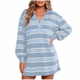 thumbnail image 3 of Tqcoqu Women's Striped Sweatshirt Dress Long Sleeve V Neck Oversized Pullover Sweatshirt Fall Outfits, 3 of 10
