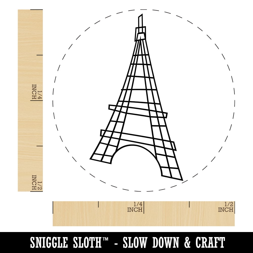 Eiffel Tower Paris France Doodle Self-Inking Rubber Stamp Ink Stamper - Blue Ink - Mini 1/2 Inch