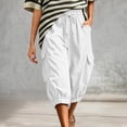 thumbnail image 2 of Womens Cargo Capri Pants, Elastic Waist Drawstring Cropped Pants with Multi Pockets, Outdoor, Walking Casual Workout Wear | VerBelle,White S, 2 of 7