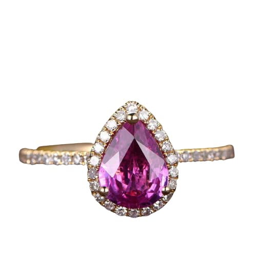 HeartsAndYou 2ct Natural Pink Sapphire Halo Accented Solitaire Ring 14k SOLID Yellow Gold