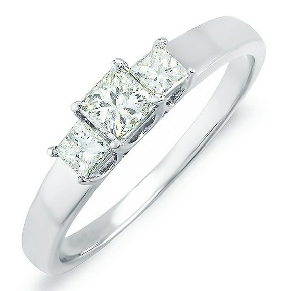 Dazzlingrock Collection 0.60 Carat (ctw) 14k Princess Diamond Ladies Bridal 3 Stone Engagement Ring, White Gold, Size 6