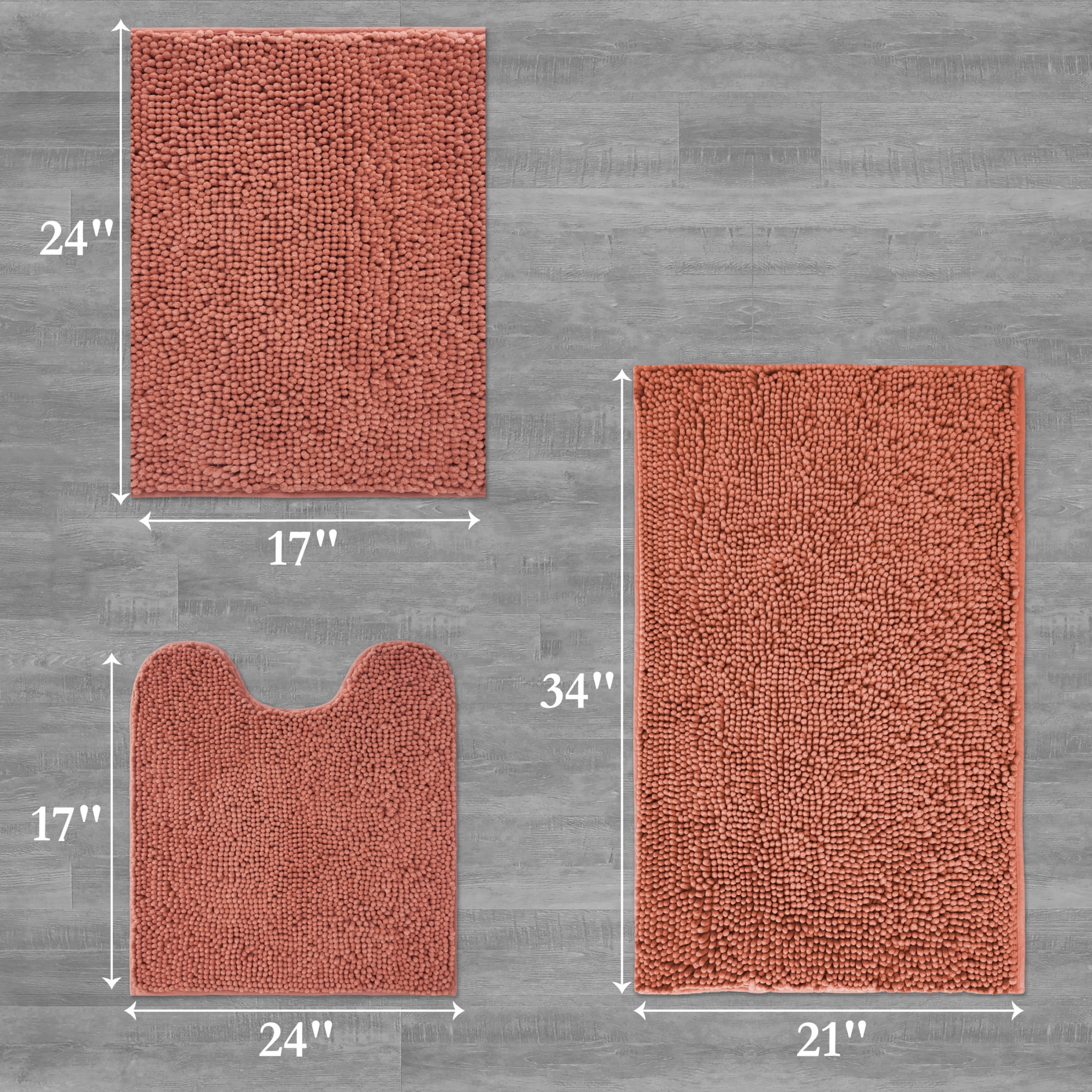 Resort Collection Chenille Plush Loop Bath Mats, 3-Piece Set