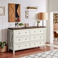 thumbnail image 5 of Resenkos Farmhouse 6 Drawers Dresser for Bedroom, Wood Vintage Wide Storage Dressers Organizer, Antique White, 5 of 8