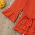 thumbnail image 5 of Gureui Toddler Baby Girls Solid Color Flower Decorated Ruffle Dress Tops + Flare Striped Pants + Headband Clothes Set, 5 of 7