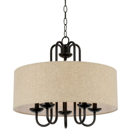 Kira Home Gwenyth 20" 5-Light Modern Drum Chandelier   Oatmeal Fabric Shade, Oil Rubbed Bronze Finish