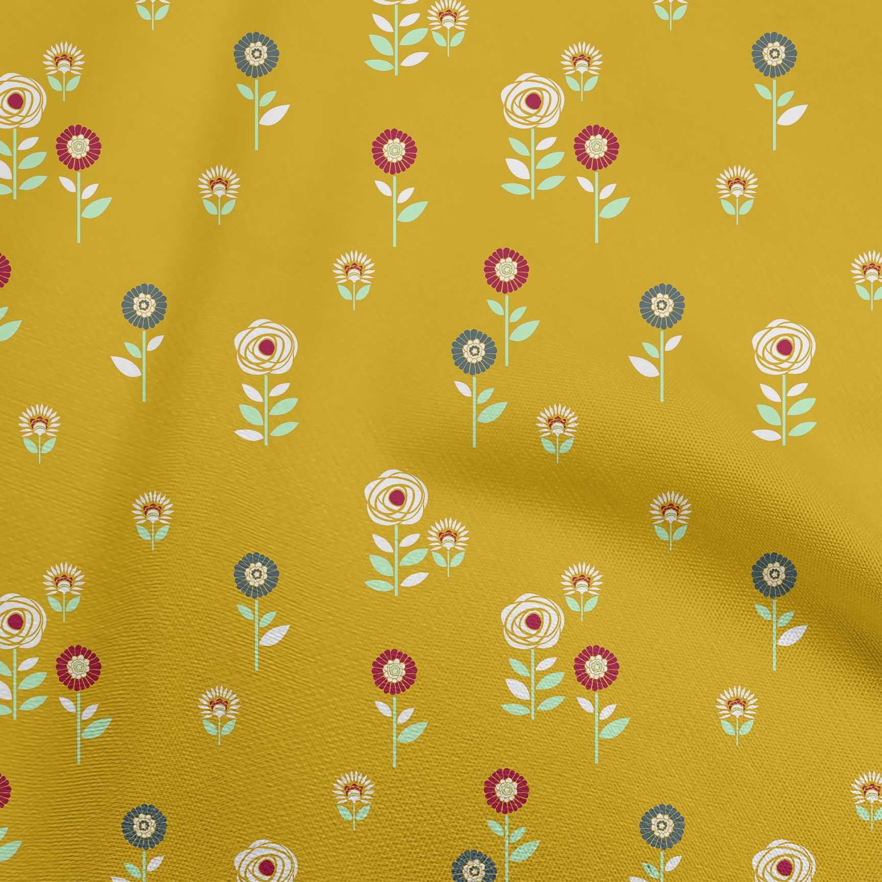 oneOone Cotton Poplin Gamboge Yellow Fabric Floral Retro Sewing