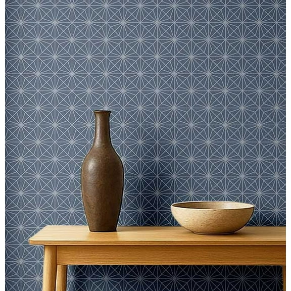 S4Sassy Modern Geometric Starburst Wallpaper - Blue Wall Covering, 25" x 120" Self-Adhesive Vinyl Walls Paper, Decorative Walls Wrap, Easy DIY Wall Covering For Bedroom, Cabinets