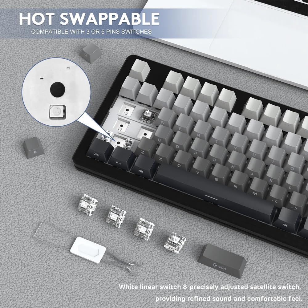 ATTACK SHARK M87PRO Wireless Mechanical Gaming Keyboard,Hot Swappable Gasket RGB Custom Keyboard,Linear Switch&Side Printed PBT Keycaps,BT5.0/2.4Ghz/Type-C,5000mAh Battery for Win Mac,Gradient Black