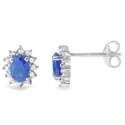 Sterling Silver 1-1/2 (cttw) Diamonds Stud Earrings with Blue Sapphire for Women
