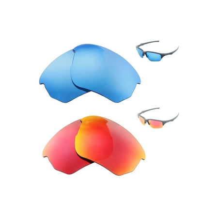 Walleva Polarized Fire Red + Ice Blue Replacement Lenses For Oakley Flak Beta Sunglasses