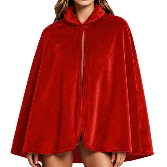 Virmaxy Halloween Costume Unisex Adult Velvet Hooded Costume Cape Lace Up Front Bow Tie Asymmetrical Cloak for Halloween Stage Performance Cosplay Red