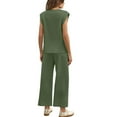 thumbnail image 6 of 2 Piece Sets for Women Summer Lounge Sets Travel Vacation Outfits Cap Sleeve Sweatsuit Wide Leg Pants Army Green S, 6 of 6