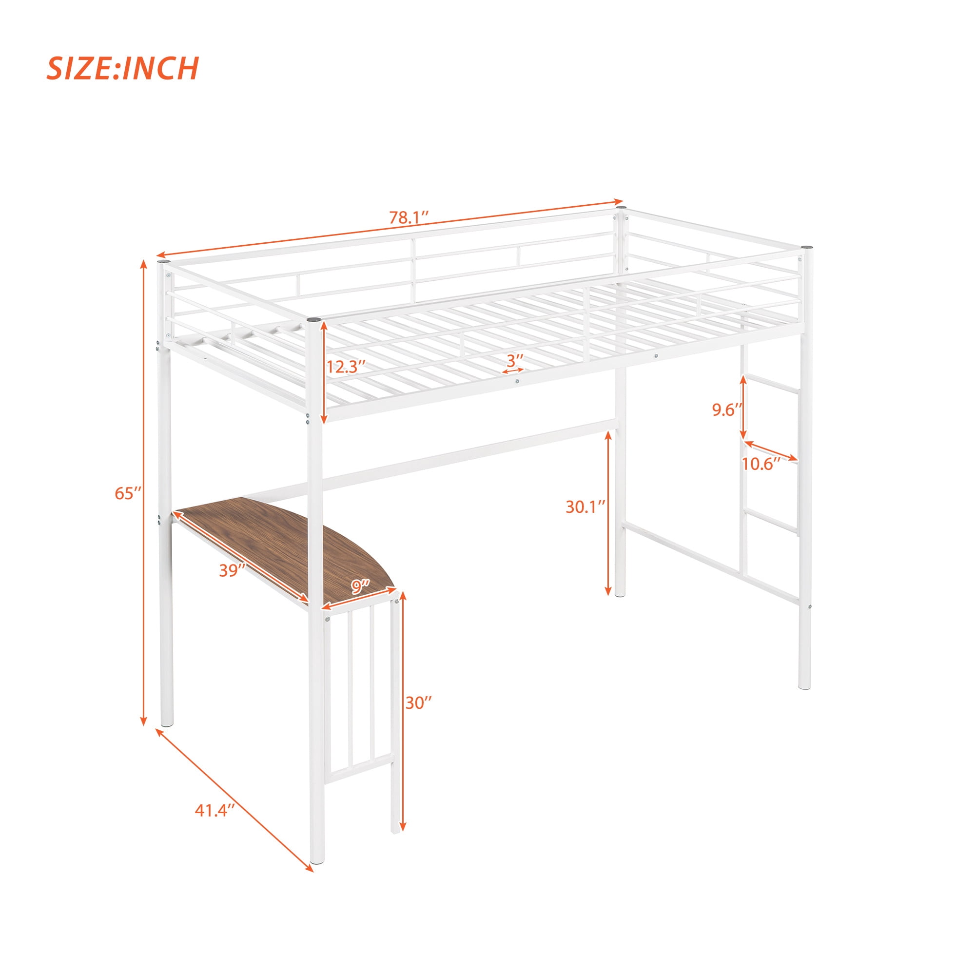 Aukfa Metal Twin Loft Bed with Desk for Kids Teens Dorm Bedroom, White
