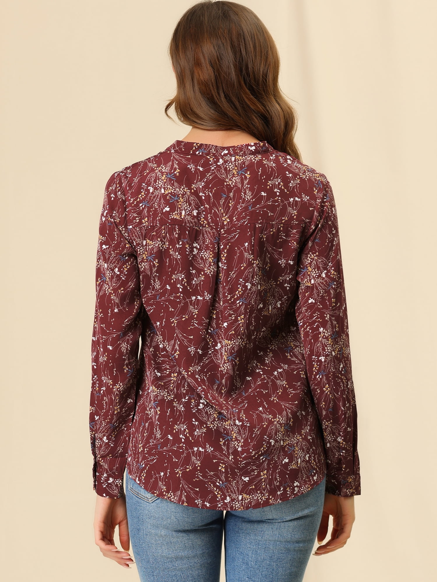 DARING DIVA Women's V Neck Tunic Top Button Up Blouse M Burgundy