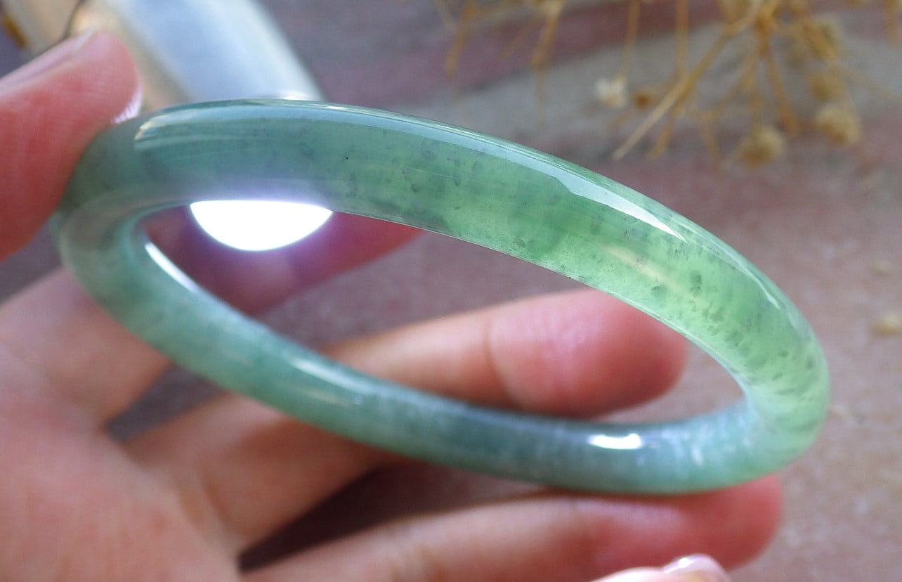 Icy Green Natural A JADE Jadeite Circle Bangle Bracelet 58 mm 683896 TN