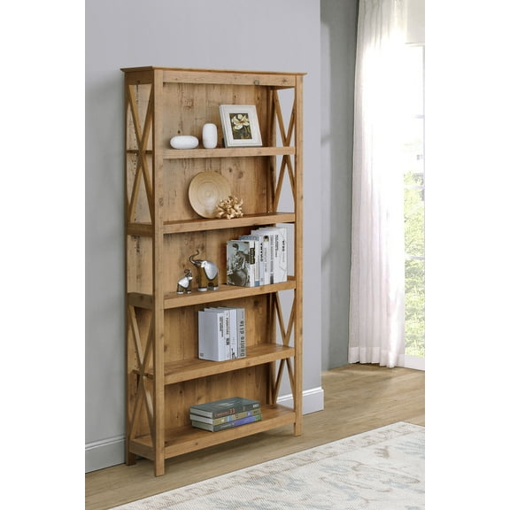Saint Birch Houston Rustic Brown 5-Shelf Bookcase