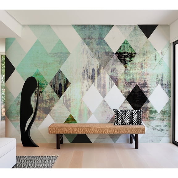 Tiptophomedecor Abstract Wallpaper Wall Mural - Rhombic Chessboard Green