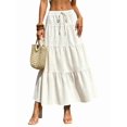 thumbnail image 3 of Women Solid High Waist Tiered Pleated A-Line Maxi Cake Skirt White M, 3 of 8