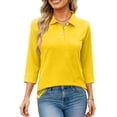 thumbnail image 4 of Nestiefly Polo Shirts for Women 3/4 Sleeve Tops Golf Tees Collared Cotton Shirt Business Casual Womens Tops Yellow XL, 4 of 5