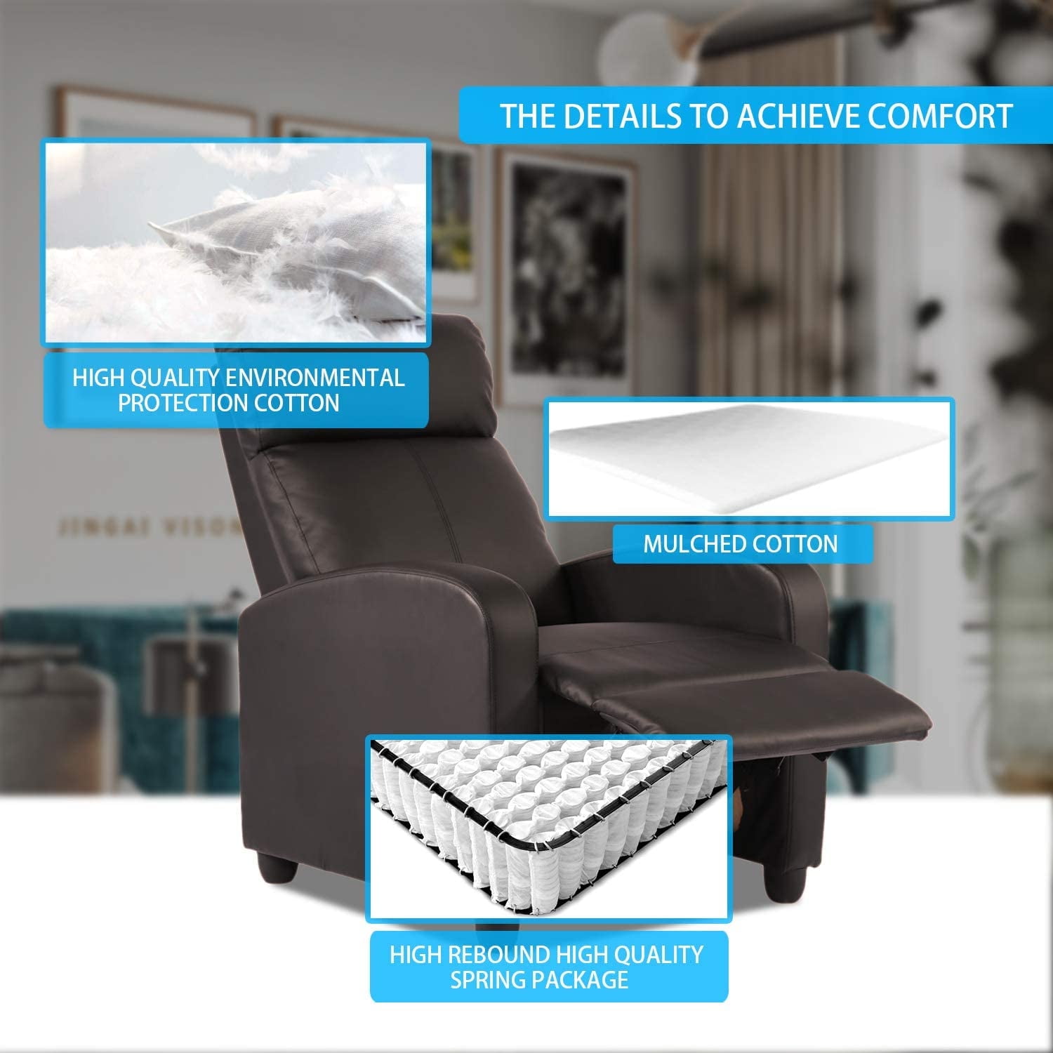 BestOffice Recliner Chair for Living Room Furniture Home Theater Seating Glider Chairs Modern Wingback Single Sofa PU Leather with Footrest (Brown)