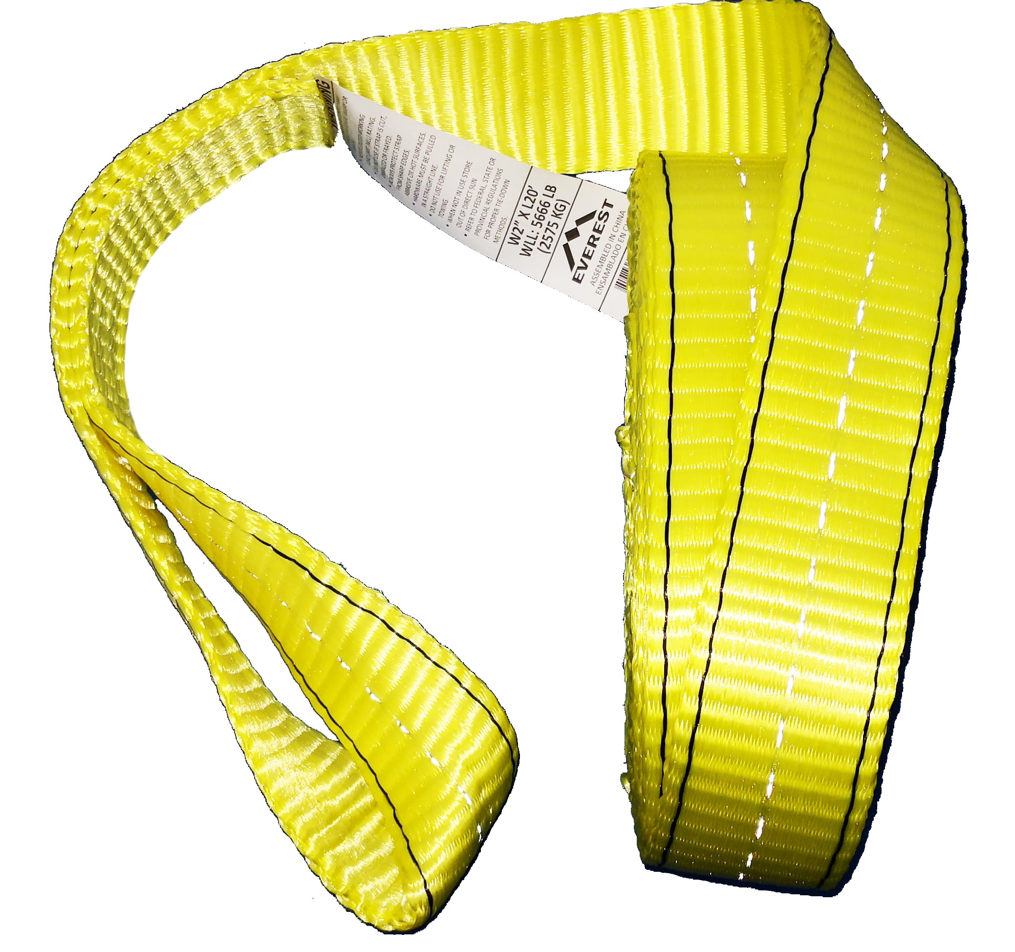 Everest 2" x 20' Recovery Strap w/Padded Loops, 6,333 lbs. Wll, 1Pack