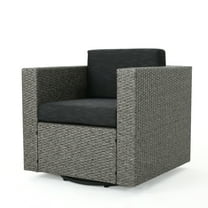 GDF Studio Venice Outdoor Wicker Swivel Club Chair with Cushions, Mixed Black and Dark Gray