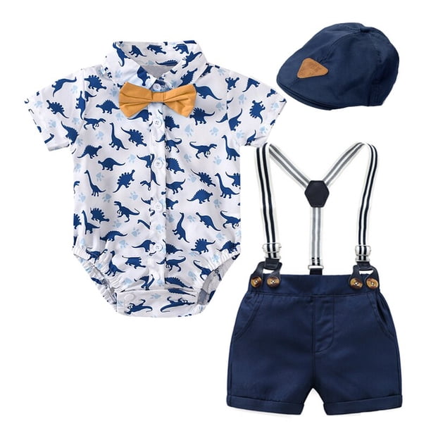 Conjunto de ropa de mameluco para bebé con sombrero de lazo, traje de verano a rayas para caballero con lazo, conjunto de mono para niño pequeño, ropa infantil para niño Tan Jianjun unisex