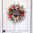 thumbnail image 4 of 18 Inch Winter Wreath for Front Door with Snowman & Wooden Board, Black White Grid Mesh Christmas Wreath - Outdoor Indoor Artificial Door Hanging Ornament Decor, 4 of 8