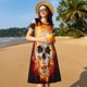 thumbnail image 4 of Disketp Satanic Skull para Vestido de Manga Corta para Mujeres, Vestidos de Verano para Mujeres, Casual y Holgado para la Playa, 4 of 6