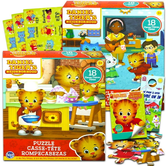 Tiger Shop Daniel Tiger Toy Set Daniel Tiger Game Bundle - 2 Pack Daniel Tiger Puzzles with Daniel Tiger Stickers & More Daniel Tiger Party Favor (Daniel Tiger Games for Kids)