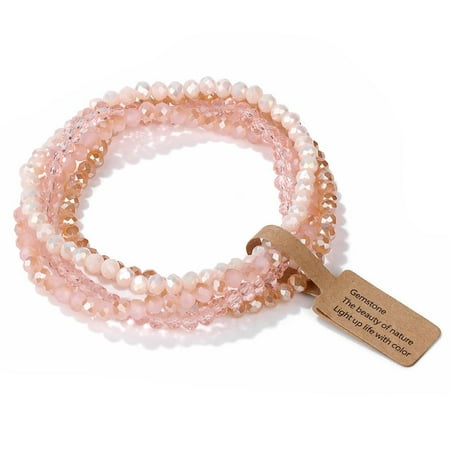 Boho Crystal Bracelet Set of 4pcs/set,4mm Beads Stackable Layering Stretch Bracelets for Women, Friendship Gifts