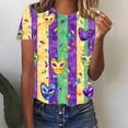 thumbnail image 1 of Fartey T-Shirts de Mardi Gras pour Femmes Grande Taille à Thème Carnaval Manches Courtes Hauts Mode Drôle Imprimé Masque Col Rond T-Shirts Multicolore TG, 1 of 4