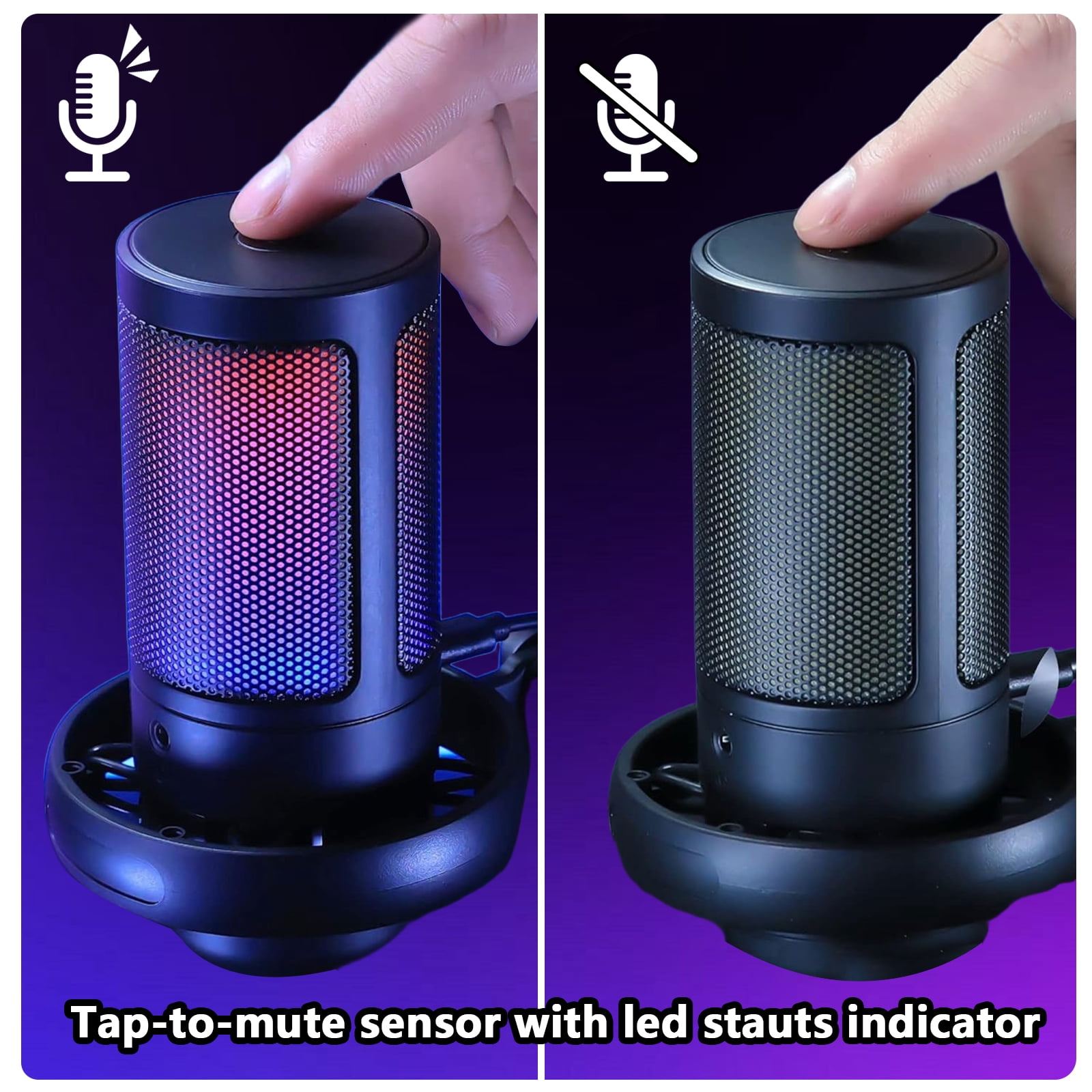 Gaming Microphone,USB Computer Microphone for PC,Laptop,Condenser Mic RGB,Stand Mic,Cardioid Mic with Quick Mute and Headphone Jack,Recording,YouTube,Game Monitoring,Live Streaming,Podcast & Singing