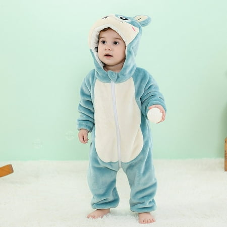 

BULLPIANO Toddler Boys Girls Cotton Fleece Hooded Romper Jumpsuit Cosplay One-Piece Long Sleeve Warm Onesies 0-36 Months