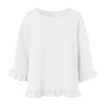 thumbnail image 6 of yueewhu Womens 3/4 Length Sleeve Tops Loose Fit Casual Crew Neck Shirts Ruffle Tunic Blouses (White, XL), 6 of 7